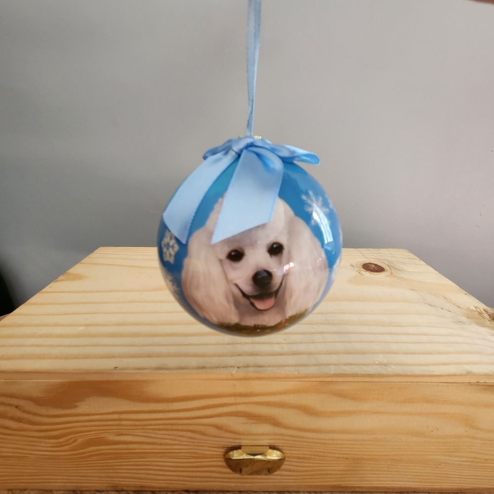 White Poodle Dog Christmas Ball Ornament
